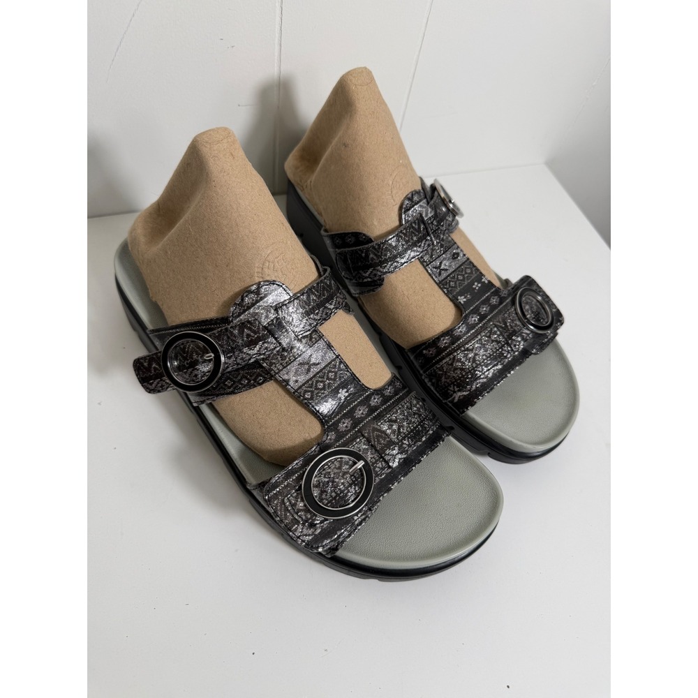Alegria by PG Lite Womens Slide Sandals Silver Black Geometric VIT-593 Size 41
